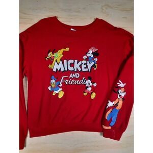 Disney Mickey and Friends Red Graphic Sweatshirt Goofy Sleeve Women Large